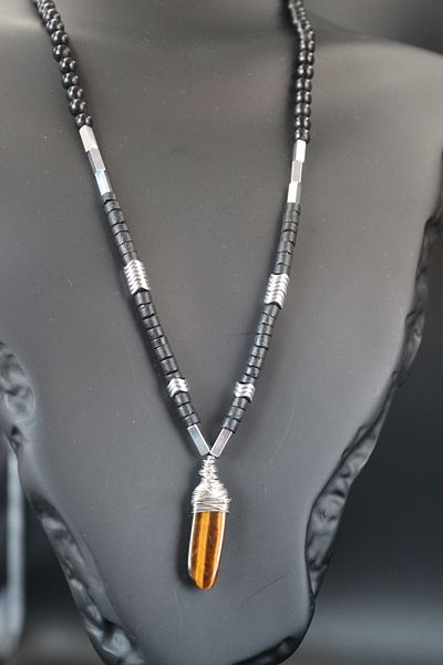 magıcgrange Nobleman Tiger Eye Hematite Coconut Natural Stone Necklace – Handmade