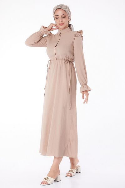 TOFİSA Ruffled Dress Mink - 13269