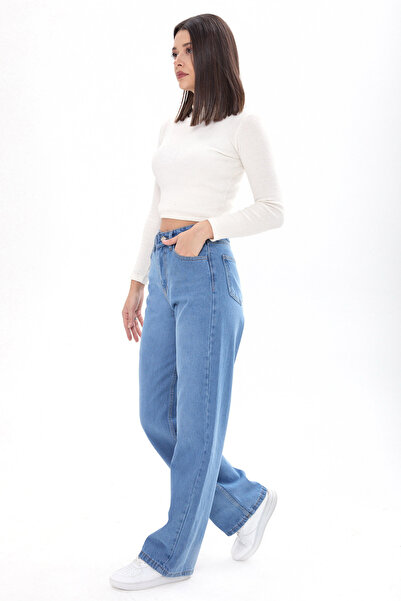 TOFİSA Φαρδύ ψηλόμεσο τζιν παντελόνι μπλε - 23664