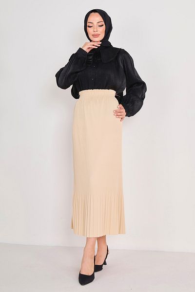 TOFİSA Pleated Skirt Beige - 23027