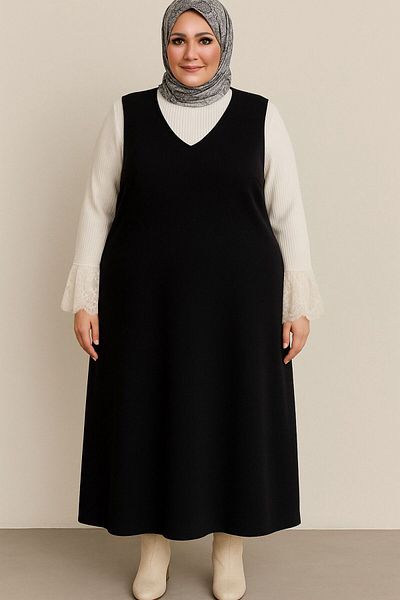 CNG MODA Plus Size Black Hijab Gilet