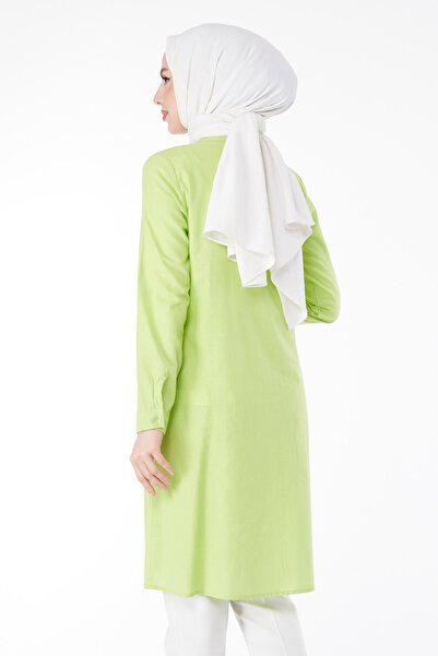 TOFİSA Plain Shirt Collar Women's Green Tunic - 13141