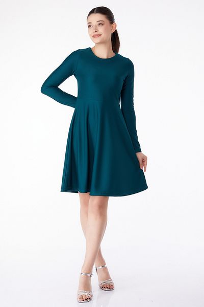 TOFİSA Green Mini Straight Crew Neck Women's Evening Dress - 13191