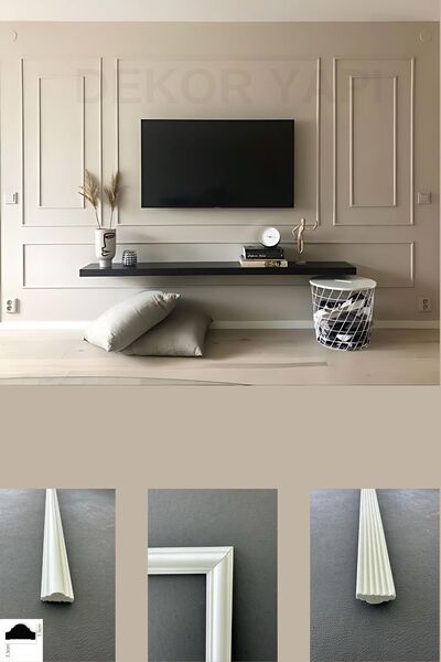 DİECOR Dekoratif Boyanabilir 2,5 Cm Duvar Çıtası Kesimli Hazır Paket Televizy...