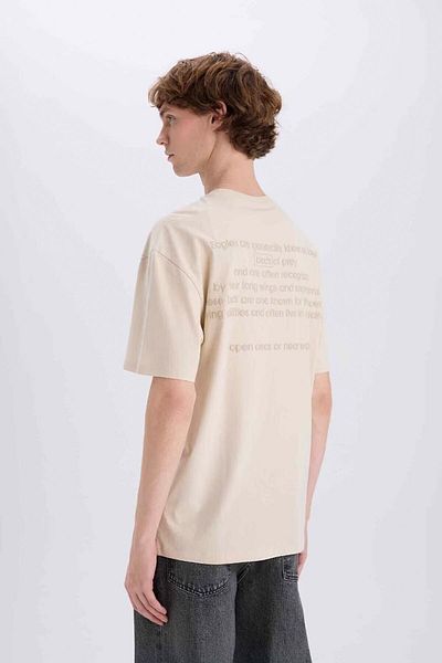 DeFacto Ανδρικό μπλουζάκι Boxy Fit Crew Neck με στάμπα πέτρα E3958ax/bg702
