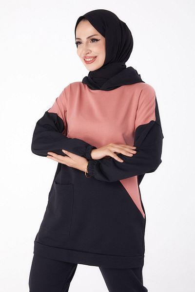 TOFİSA Hooded Long Sleeve Tracksuit Set Rose - 13121