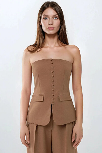 Hiccup Strapless Buttoned Front Woven Top