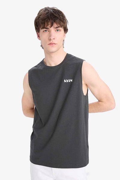 DeFacto Regular Fit Printed Anthracite Men's Sleeveless T-Shirt E3217Ax/Ar221