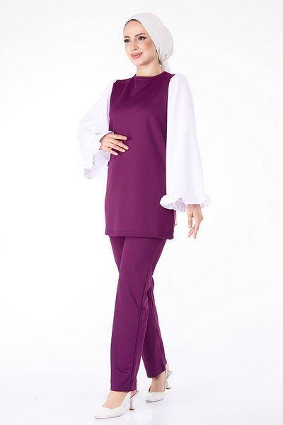 TOFİSA Tunic Trousers Double Set Purple - 13198