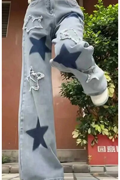 FK HERA STORE Kız Çocuk Kot Recycled Baggy Pocket Star Jean Pantolon