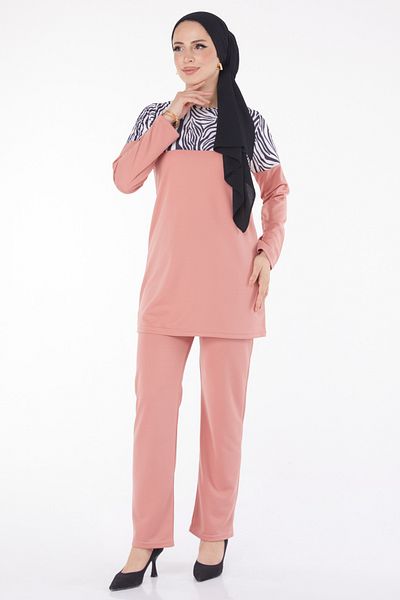 TOFİSA Leopard Garnished Double Set Rose - 13210