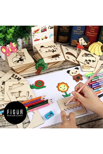 Figür Reklam Ajansı Montessori Çocuklar Boyama Eğitici Ahşap  Şablonlar Yap Boz Oyuncak