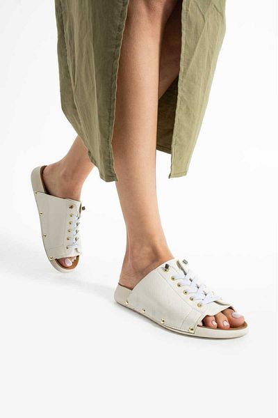 Moda Amour Donna Karina White Sports Gold Buckle Women's Sandals