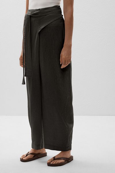 Oysho 100% linen crossover balloon trousers