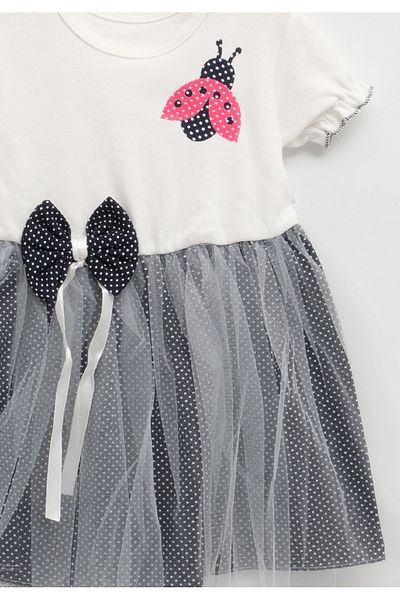 neocotton Tulle Lined Ladybug Baby Girl Short Sleeve Dress