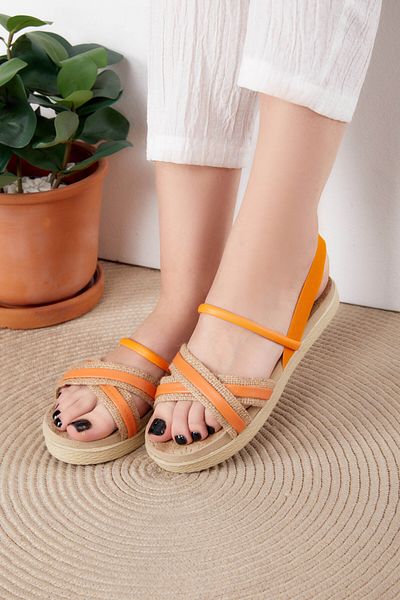 TOFİSA Women's Orange Straw Sandals - 25547