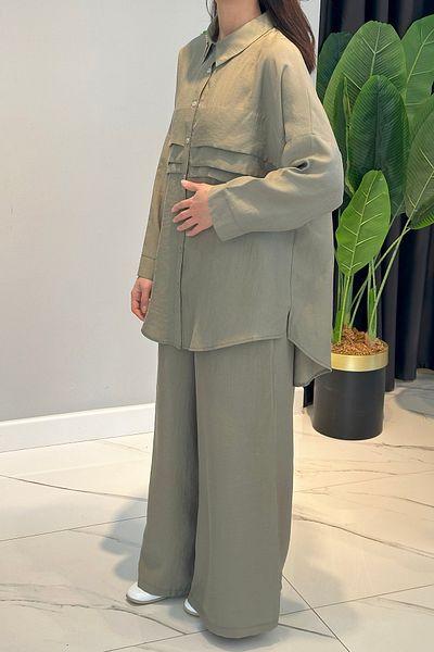 Ceremony Aller Detailed Embroidered Collar Trousers Cupra Suit 59140 Khaki