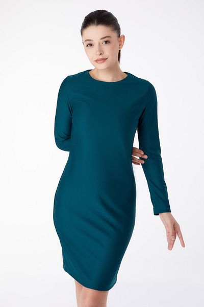 TOFİSA Green Women's Evening Dress - Plain Crew Neck - 13188