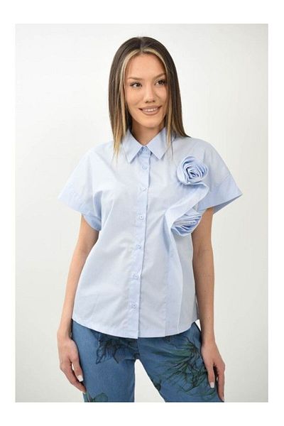 TRENDY.İNG Camasa Maneca Scurta Cu Floare In Relief Spezia Talie Unica Albastru