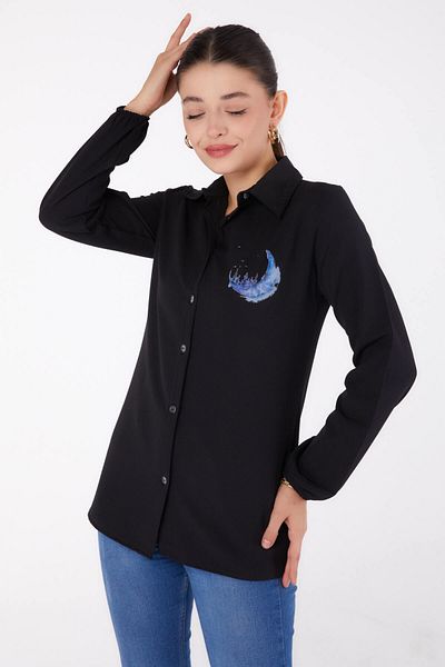 TOFİSA Cămașă imprimată neagră - 13339