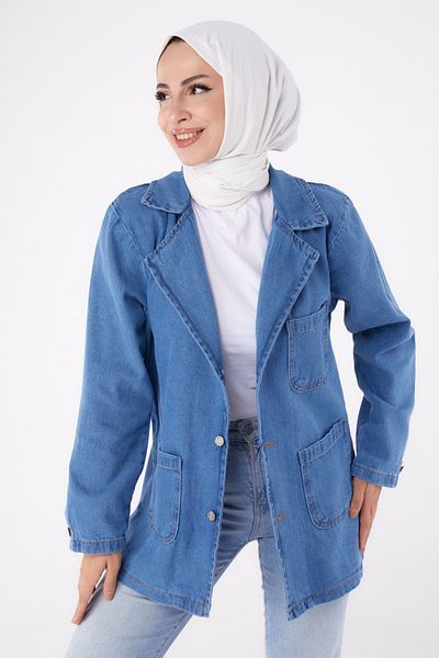 TOFİSA Double Breasted Denim Jacket Blue - 24049
