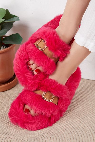 TOFİSA Women's Fuchsia Buckle Slippers - 26406