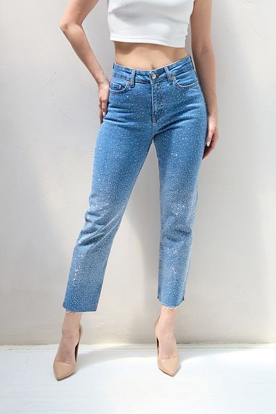 Fulla Moda Jean Mom cu talie înaltă cu pietre
