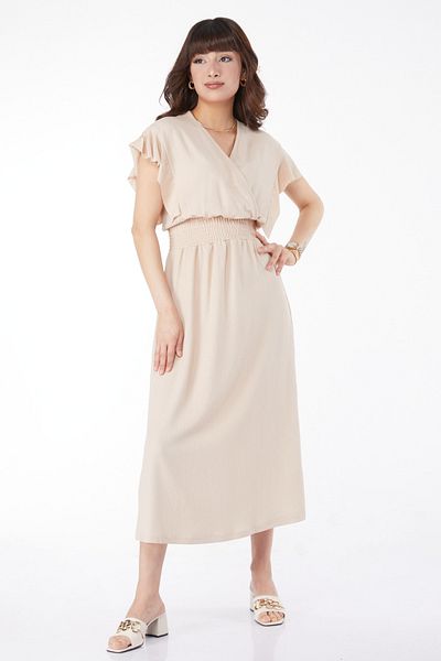 TOFİSA Elastic Waist Dress Beige - 25112