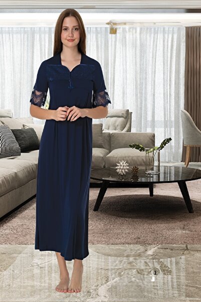 Puerpera Effortt Yazlık Yarım Kollu Dantel Detaylı Lohusa Hamile Gecelik 9013