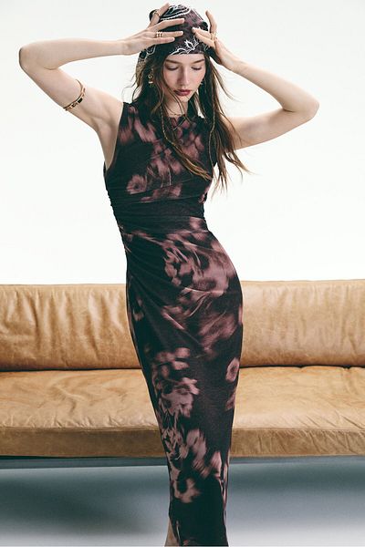 Stradivarius Printed Tulle Midi Dress