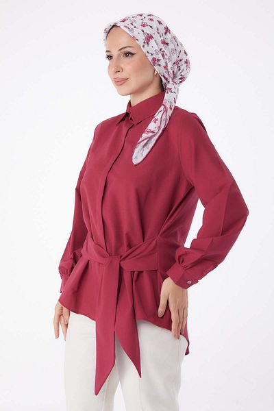 TOFİSA Lace Detailed Tunic Claret Red - 13250