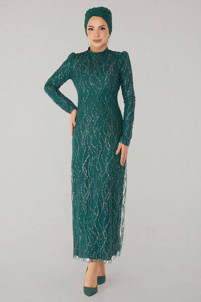 TOFİSA Sparkling Evening Dress Emerald - 26521