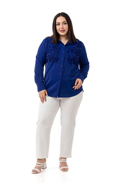 DISENTIS MODEST Large Size Saks Blue Shirt with Embossed Fabric Detail