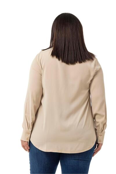DISENTIS MODEST Beige Color Shirt with Embossed Fabric Detail in Large Size