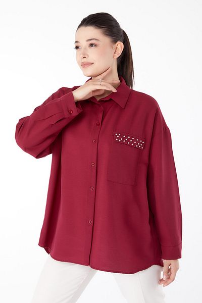 TOFİSA Stone Detailed Shirt Claret Red - 13194