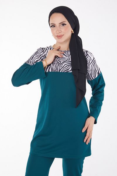 TOFİSA Leopard Garnished Double Suit Emerald - 13210