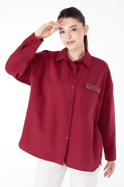 TOFİSA Stone Detailed Shirt Claret Red - 13194