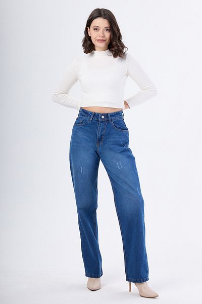 TOFİSA High Waist Palazzo Jeans Dark Blue - 23667
