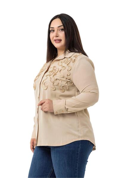 DISENTIS MODEST Beige Color Shirt with Embossed Fabric Detail in Large Size