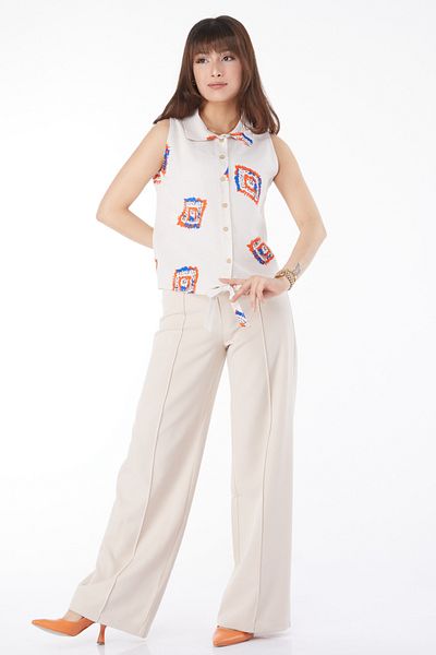 TOFİSA Patterned Shirt with Tie at Hem Orange - 13150