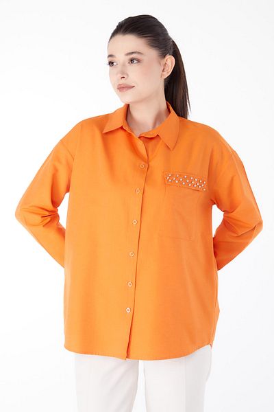 TOFİSA Stone Detailed Shirt Orange - 13194