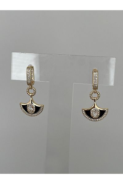 JELLY Women's Steel Zircon Stone Black Half Moon Figured Dangle Earrings for Women