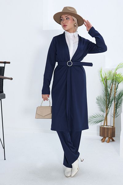 TOFİSA Cardigan Trousers Double Set Navy Blue - 13197