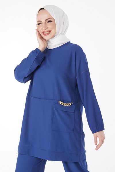 TOFİSA Straight Medium Women's Blue Tunic Trousers - 10542