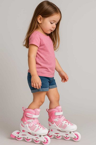 gigigiyim Adjustable 2+2 Lighted Metal Practice Skates and Protection Set