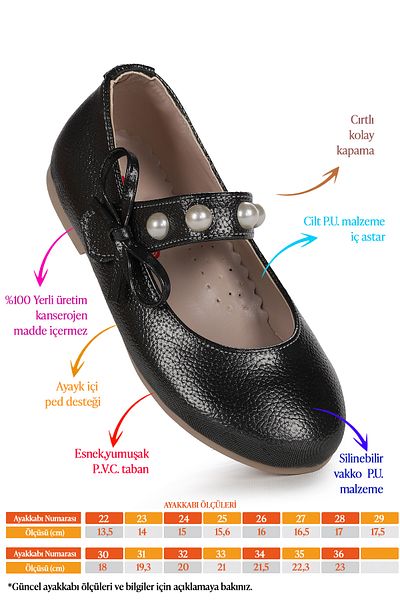 Kiko Kids Bareti Vakko Pearl Daily Velcro Girls' Ballerina Shoes