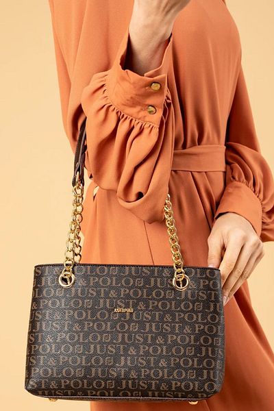 Just Polo Women's Chain Detailed Handbag with Adjustable Shoulder Strap