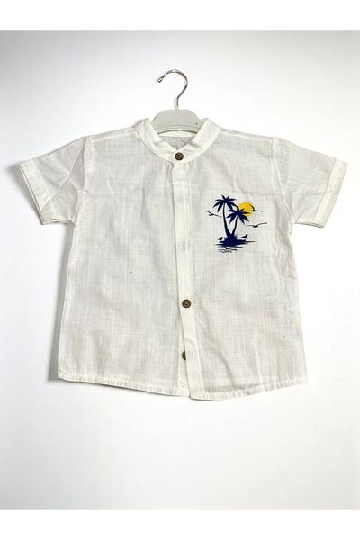 Kant Store Boys' Summer Shirt and Navy Blue Linen Shorts Set of 2