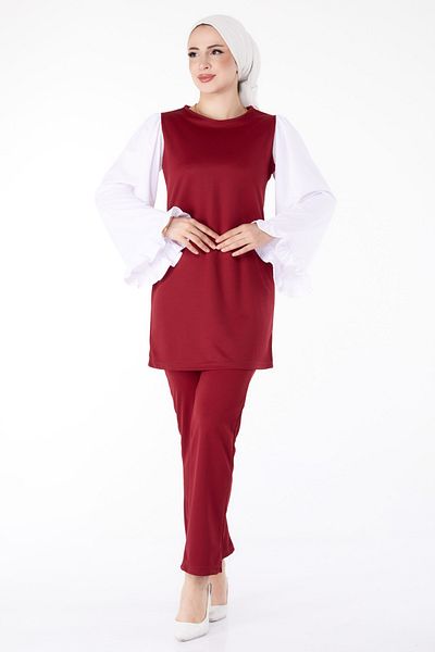TOFİSA Tunic Trousers Double Set Claret Red - 13198