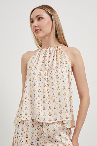 Arma Life Γυναικεία καλοκαιρινή αμάνικη κρεμ μπλούζα με γιακά Halter